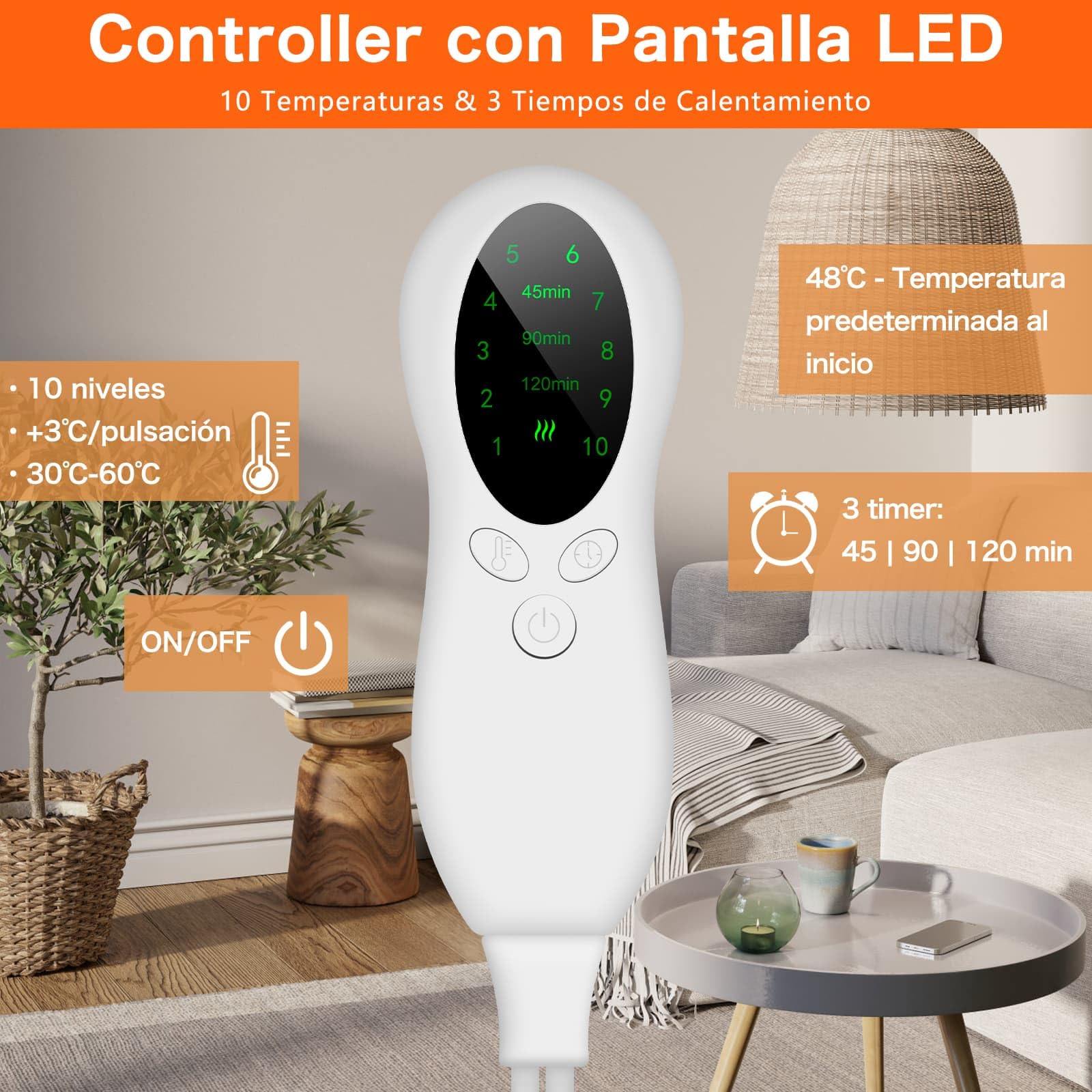 Biutee Calentador de Pies Eléctrico, Calentador Pies 10 Niveles de Temperatura 30-60℃ y Temporización de 45/90/120min, Calientapiés Eléctrico Cálido Seguro y Lavable 90W, hasta Talla de Calzado 46