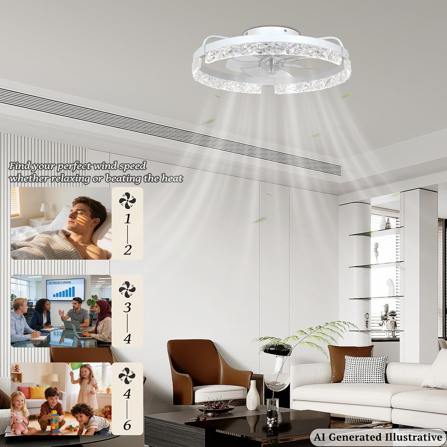 20" White Flush Mount Ceiling Fan with Light Enclosed 3CCT LED image 5