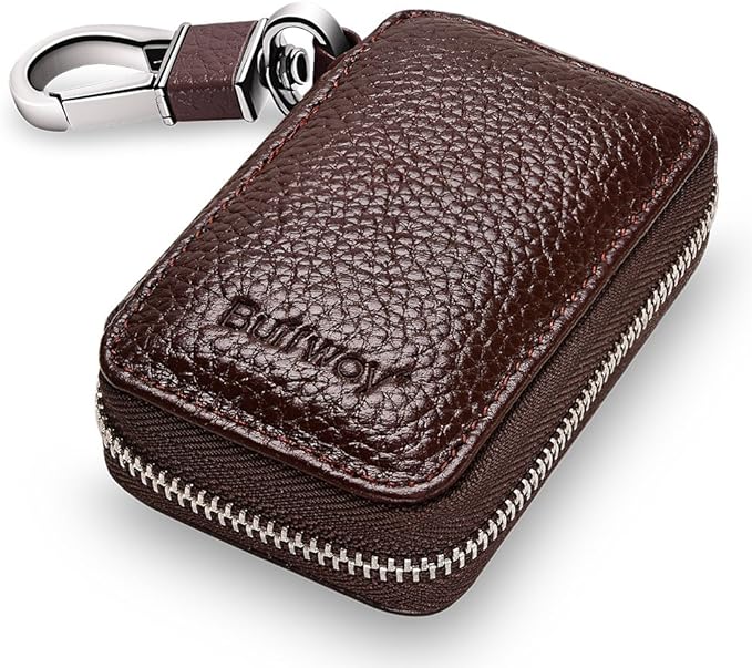 Buffway Car Key Holder,Genuine Leather Car Keychain Coin