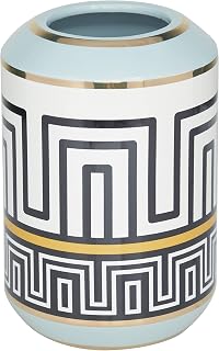Deco 79 Ceramic Decorative Vase Centerpiece Vase with Greek Knot Pattern, Flower Vase for Home Decoration 6" x 6" x 9", Teal