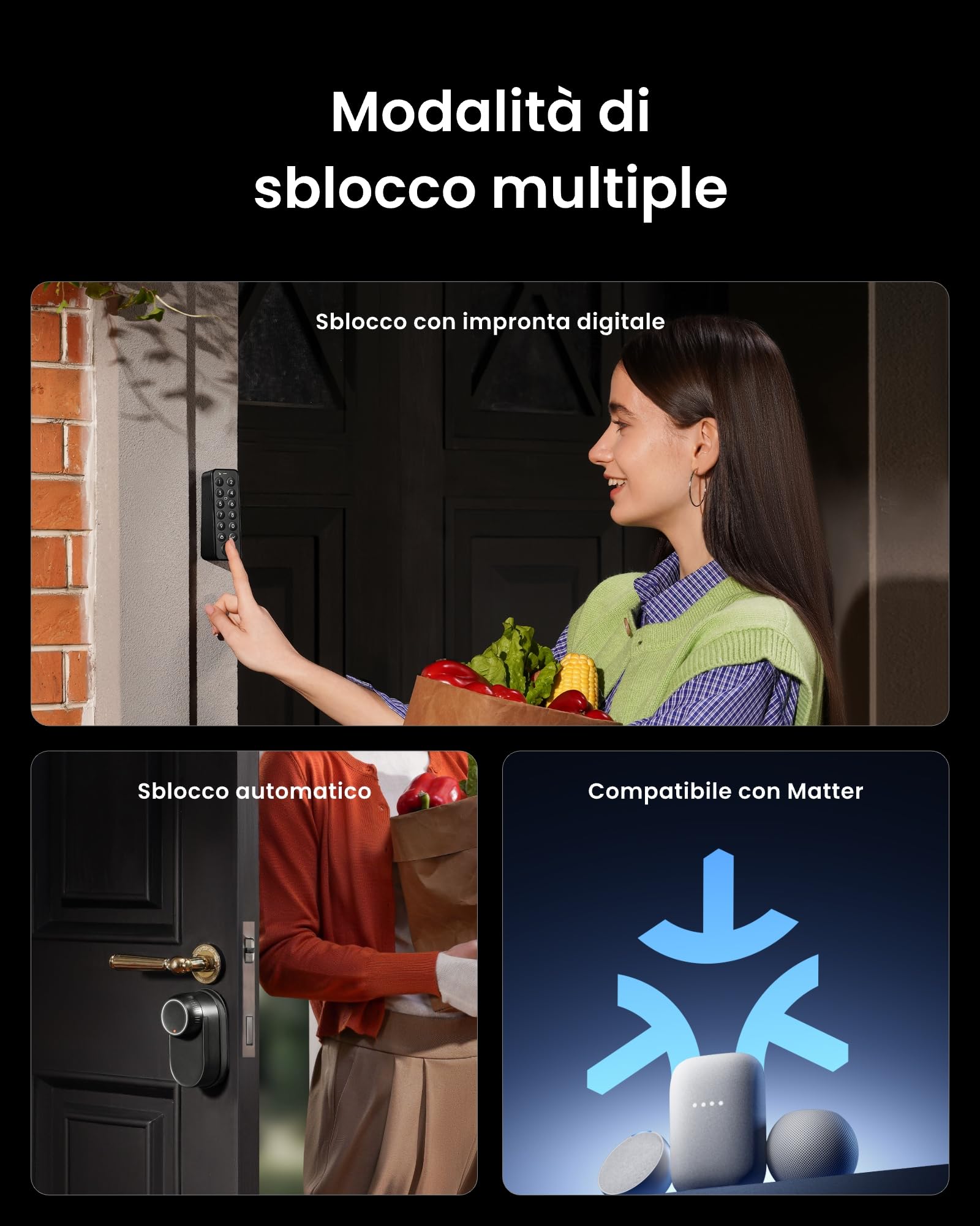 SwitchBot WiFi Smart Lock Ultra Con Tastierino Touchscreen, Serratura Smart Con Impronte Digitali, Serratura Elettronica Con Batteria Ricaricabile, Adatta A Porte Europee, Matter/Alexa/Google