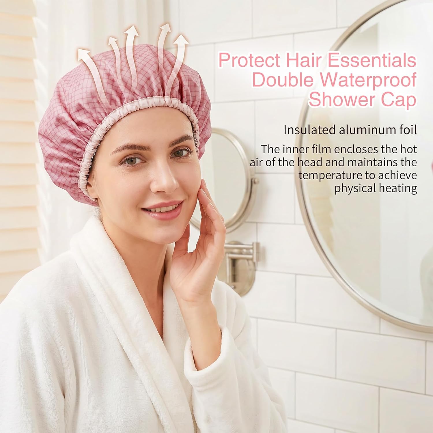 Mabor 2 Pieces Heat Cap for Deep Conditioning, Reusable Aluminum Foil Hair Cap for Home Salon Use, Pink Shower Caps for Hair Dyeing