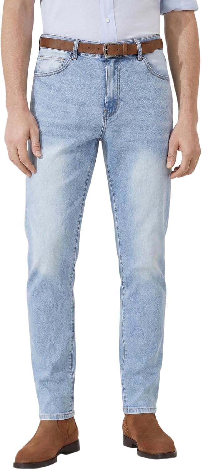 Men's Slim Fit Stretch Jeans - Casual Taper Denim Pants for Everyday Work and Daily Wear, All Season Comfort