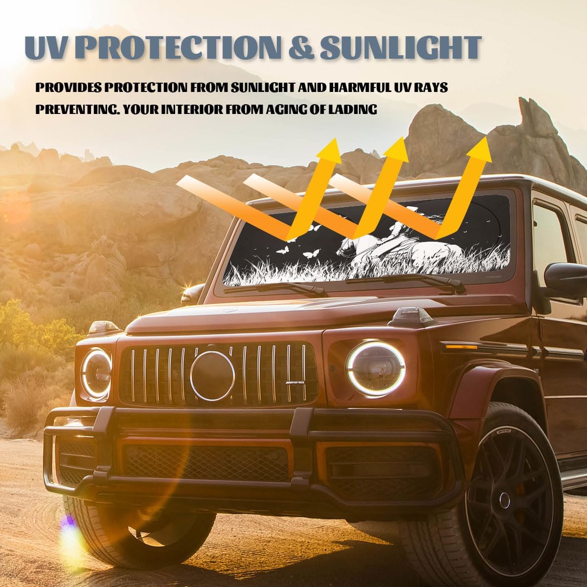 Cowgirl Car Windshield Sunshades Horse Western Butterfly Country Girl Heatshield Front Window Car Sun ​Shade Windshield Sun Visor Protector for Car Sedan Truck SUV Accessories 59" L x 31.5" W image 5