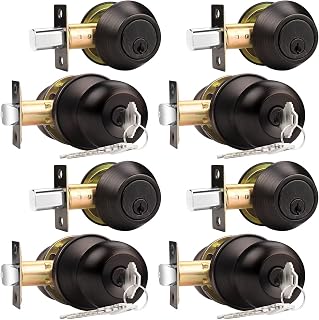 Probrico 4 Sets-Oil Rubbed Bronze Entry Door Knobs with Double Cylinder Deadbolts Combo Pack, Keyed Alike Handlesets for Front and Entrance Door, Interior and Exterior Door Hardware,Contractor Pack