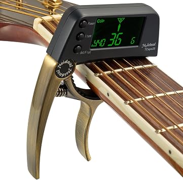 Guitar Tuner Capo, 2 in 1 Clip-on Electric Guitar Capo Tuner with LCD Screen, Professional Accurate Guitar Capo Tuner Quick Change Key for Acoustic Folk Guitar Banjo Ukulele Classical Guitar Bronze