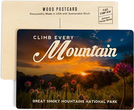 Great Smoky Mountains National Park, Tennessee, Hillside Blooms, Climb Every Mountain 4x6 Birch Wood Postcards, 2-Pack Stationary, Rustic Home Wall Decor