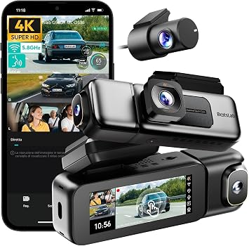 Botslab Voice Control, 3.18 inch Touch Screen with 3 Channels, 2160P + 1080P + 1080P Front and Rear Internal Loop Recording, 4K Car Camera with 5.8GHz WiFi, GPS, Night Vision, WDR, Parking Mode 128Gb with Memory Card