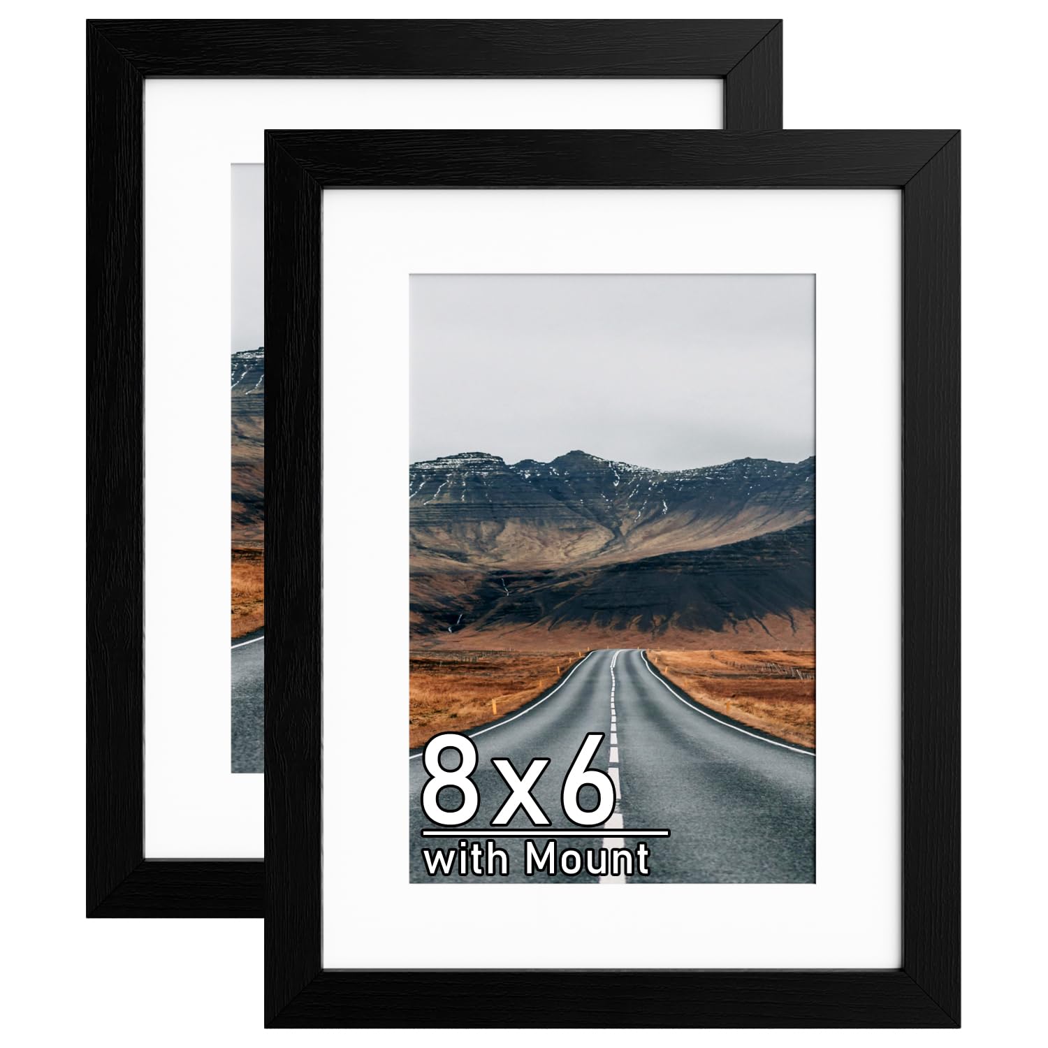 2Pack 8x6 Black Wooden Picture Frame with Mount & Stand Bracket — image 1