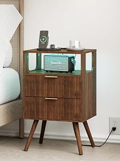 Nightstand Modern Nightstand with Charging & Lights