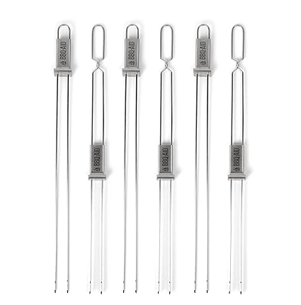Premium Barbecue Skewers - Double Pronged, Quick Release Stainless Steel - Shish Kabob, Shrimp, Meat Chicken, Veggies & More ? By BBQ - Aid (6 Pack)