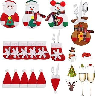 56 Pcs Christmas Table Decoration, Christmas Cutlery Holders, Christmas Tableware, Xmas Cutlery Holders, Xmas Silverware Holders, Knives Forks Tableware Bags for Christmas Dinner Table Decor