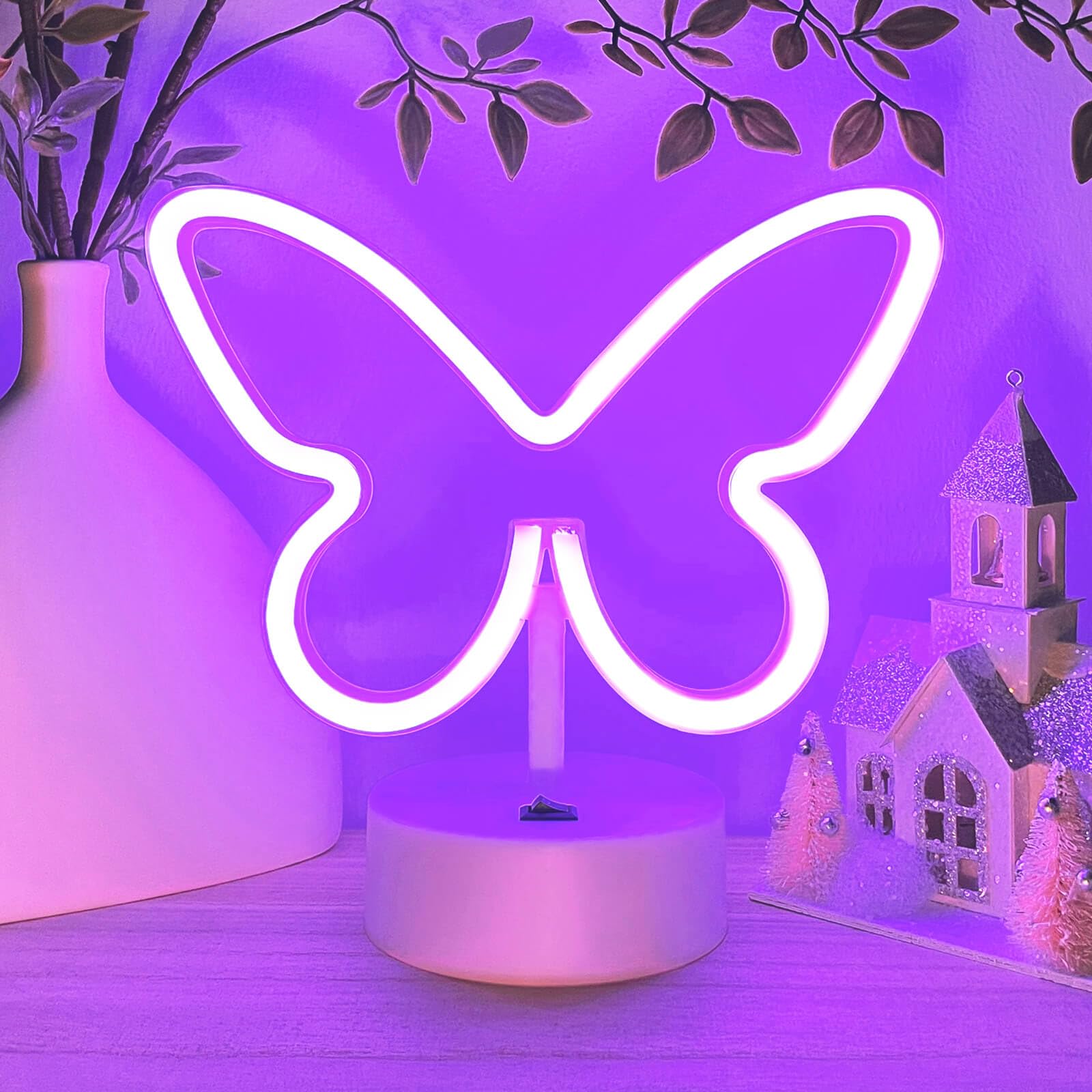 HOHOSIGN Butterfly Neon Sign Led Lights Butterfly Birthday Decorations Purple Lamp, USB/Battery Powered Butterfly Room Decor Girls Gifts Accessories for Nursery Table Party Home Bedroom Classroom