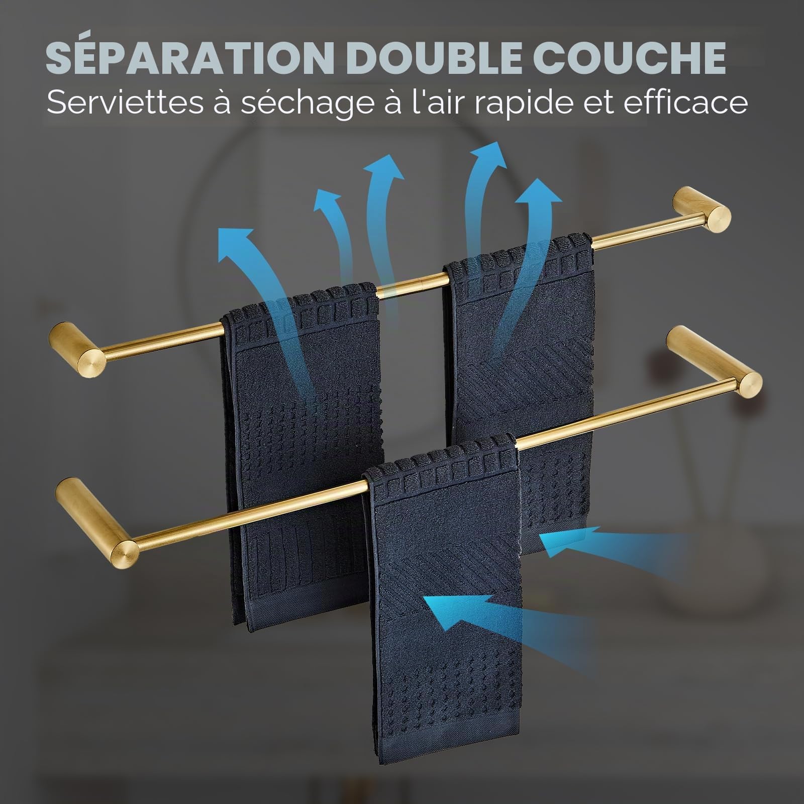 Sèche-serviettes pour salle de bain Leekayer doré à double couche, porte-serviettes mural, acier inoxydable, fixation à vis, pour cuisine, balcon
