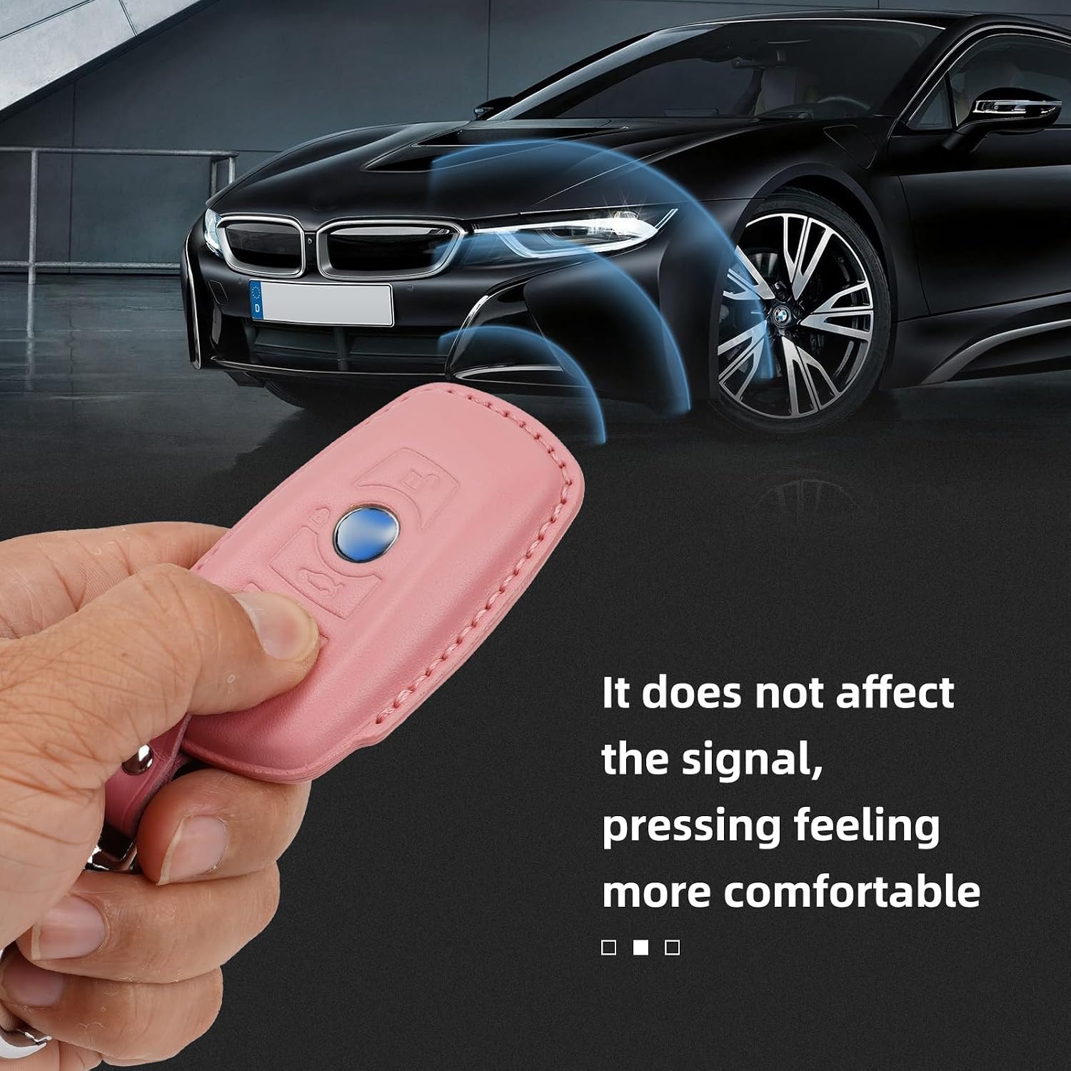 Genuine Leather Key Fob Cover,Key Shell Compatible for BMW 1-7 Series X3-X6 M5 M6 3GT 5GT - Smart Key (Pink)