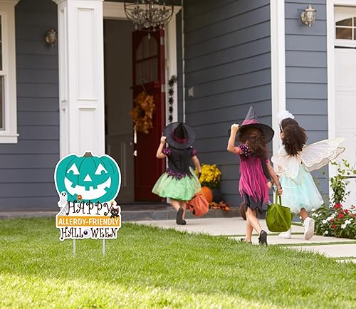 Miniatura 4 de WhatSign Letreros de Halloween para patio, aptos para alérgicos, decoraciones de Halloween para exteriores, diseño de calabaza verde azulado, con