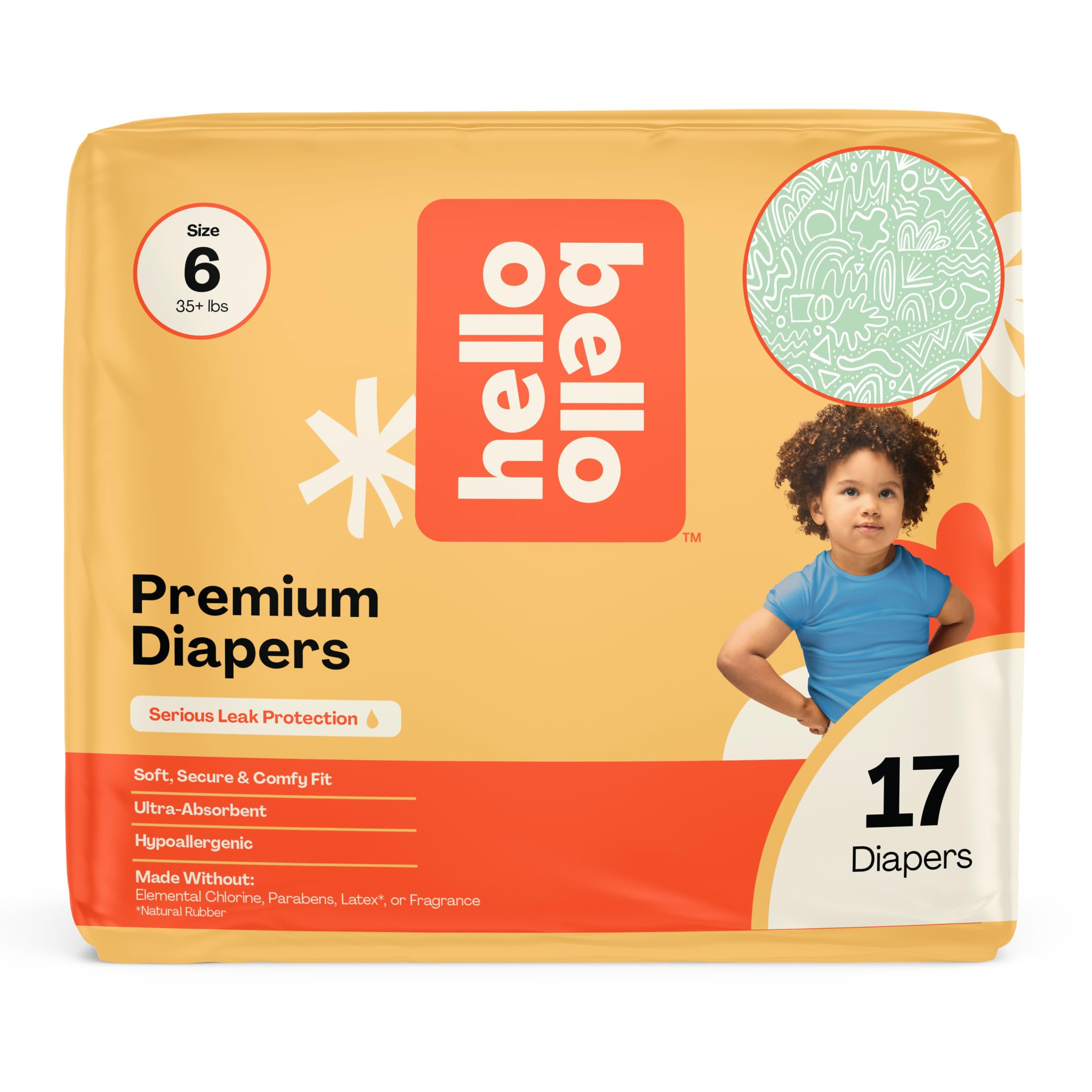 Hello Bello Diapers, Premium Leak Protection (Daring Doodlers) Size 6, 17ct
