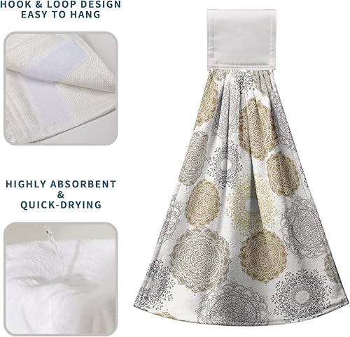 Miniatura 4 de Kwlegh Toalla de mano con diseño de mandala marroquí, con lazo para colgar, 2 piezas, diseño geométrico floral, toalla de cocina bohemia, suave,