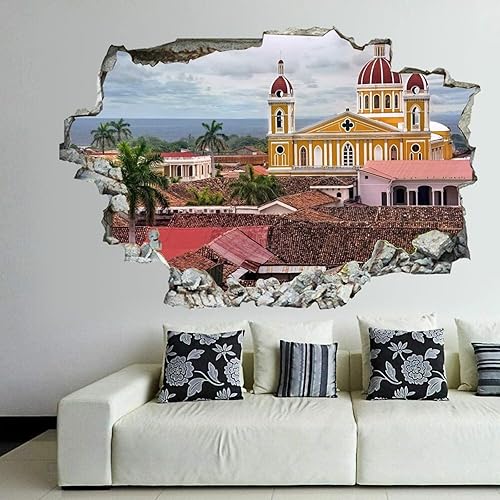 Miniatura 5 de Calcomanías de pared rotas en 3D, diseño de La Habana, Cuba Downtown Skyline at Dusk de 36 x 24 pulgadas, vinilo de pared extraíble, despegar y