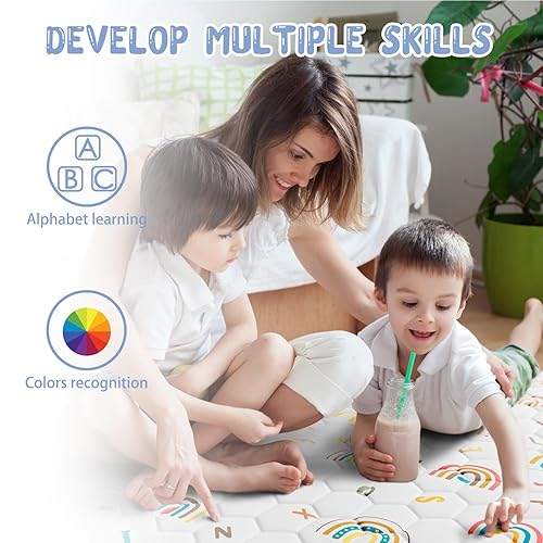 Miniatura 5 de Tapete de juego bohemio para bebé, de 50 x 50 pulgadas, tapete grueso para el suelo del bebé, tapete antideslizante acolchado para gatear, tapete de