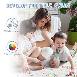 ieBabay Boho Rainbow Baby Play Mat 71 X 59 Non-Slip Cushioned Baby Crawling Mat Letter Playmats, Kids Play Mats Pad for Floor Play Pen Infants Tummy Time Activity (White)