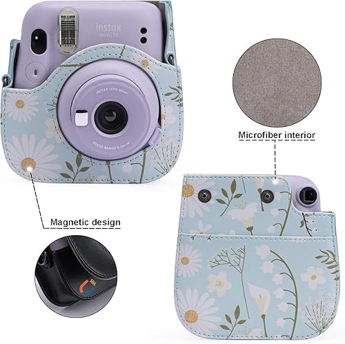 Miniatura 3 de Frankmate Funda de piel sintética compatible con cámara instantánea Fujifilm Instax Mini 11 12 con correa ajustable y bolsillo (crisantemo)