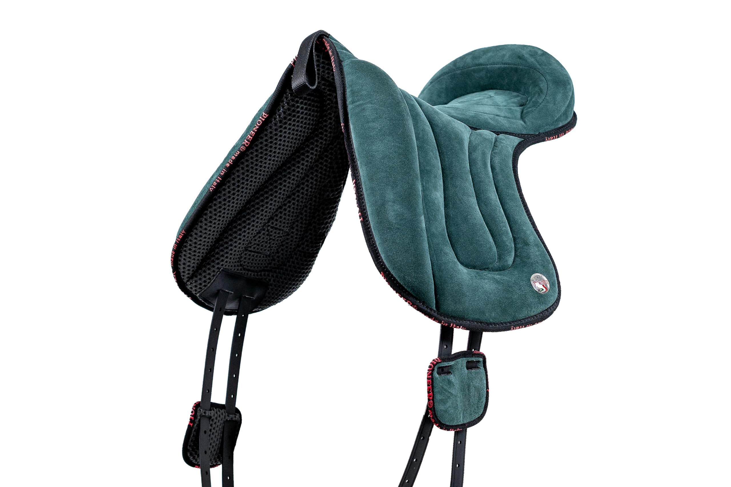 PIONEER Bareback-Reitsattel 50x45 aus Wildleder - Für natürliche Reitweise, Made in Italy - Polsterung aus Watte und Memory-Schaum - Bauchgurt aus Neopren - Schwarz