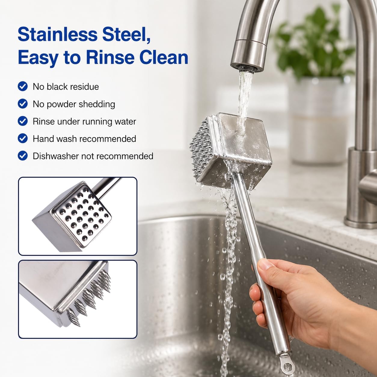 Heavy Duty Meat Tenderizer Mallet, 316 Stainless Steel Meat Hammer, 1.49 lb Dual-Sided Meat Pounder for Chicken Cutlets, Steak, Beef & Pork, One-Piece Solid Forged Design with Protective Cover