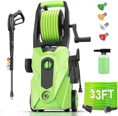 Miniatura 7 de Lavadora eléctrica a presión de 5000 PSI 2.8 GPM, funciona con manguera de presión de 33 pies, 4 boquillas y cañón de espuma, lavadoras de potencia