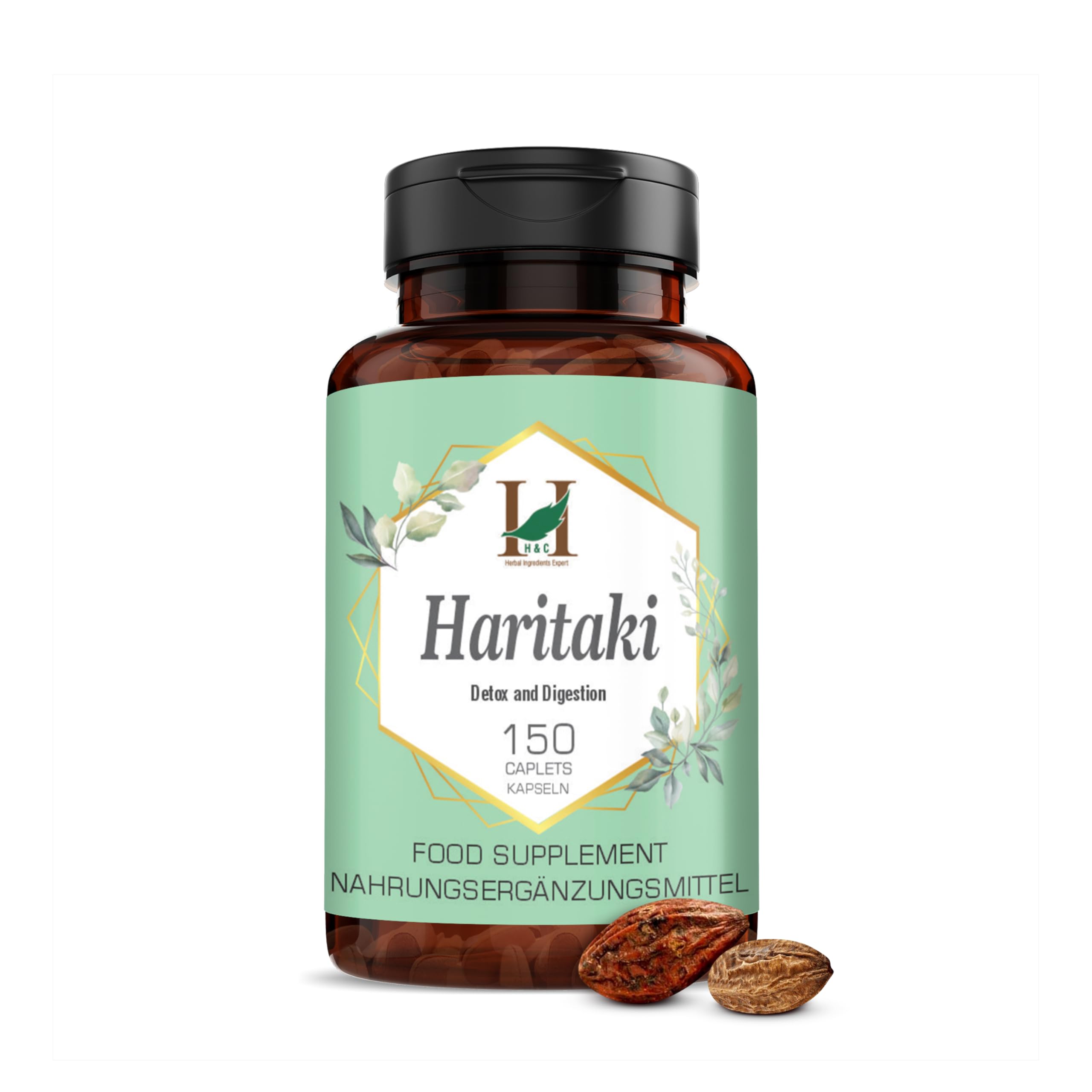 H&C Haritaki Caplets/Tablets (Terminalia Chebula) - 750mg, 150 Counts | Detoxification & Rejuvenation for Vata