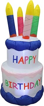 6 Foot Tall Inflatable Happy Birthday Cake with 4 Candles Outdoor Indoor LED Lights Holiday Decorations, Blow up Lighted Yard Decor, Giant Lawn Inflatable Home Garden Party Favor Decoration | Outdoor Indoor LED Lights Blow Up Lighted Yard Decor Giant Lawn Garden Favor