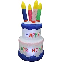 6 Foot Tall Inflatable Happy Birthday Cake with 4 Candles Outdoor Indoor LED Lights Holiday Decorations, Blow up Lighted Yard Decor, Giant Lawn Inflatable Home Garden Party Favor Decoration