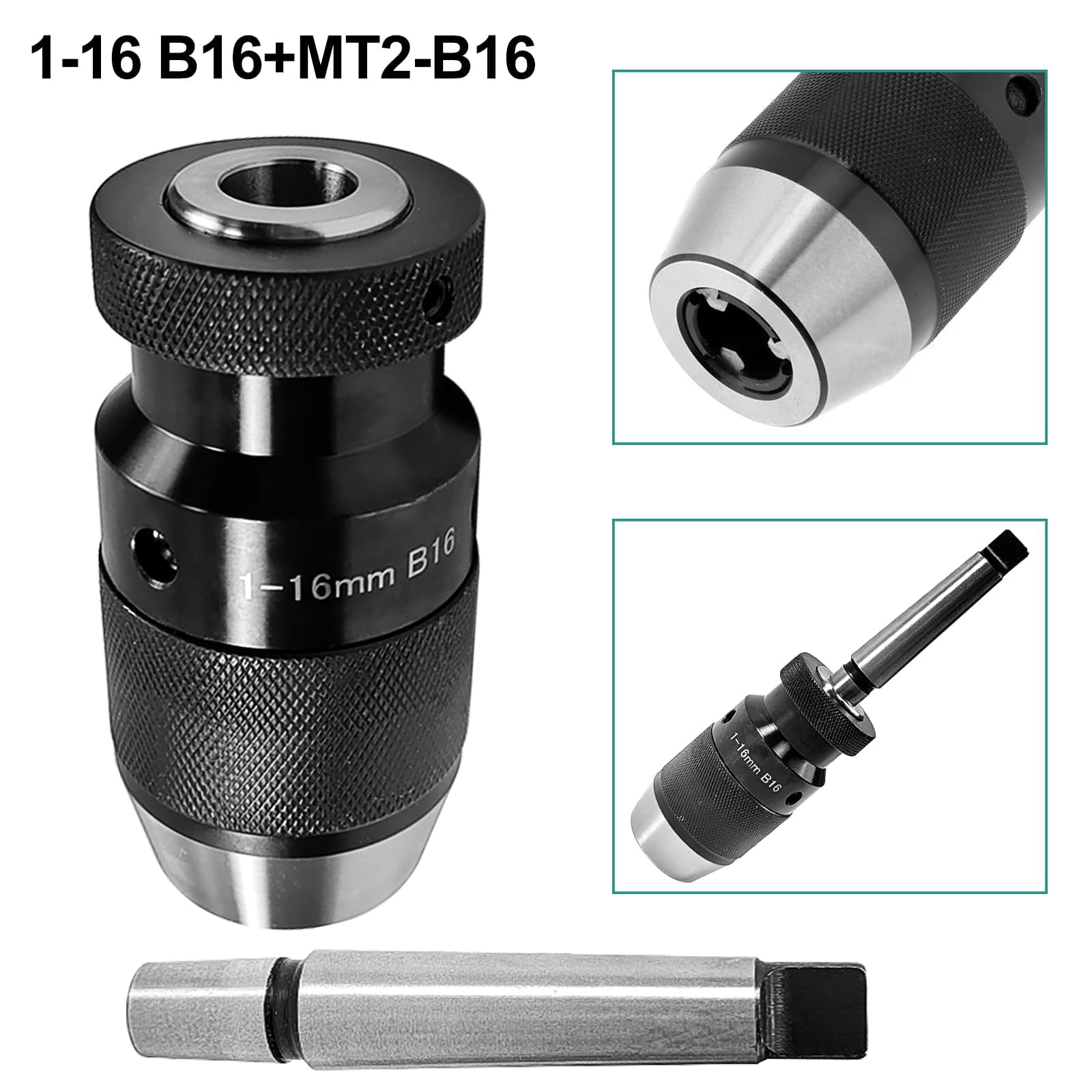 Mandrin Perceuse de Tour sans Clé 1-16mm à Serrage Automatique MT2 - B16 Arbre, pour Mandrins de Tour Serrer l'outil, Mandrin de Perçage, Mandrin pour Tour MK2