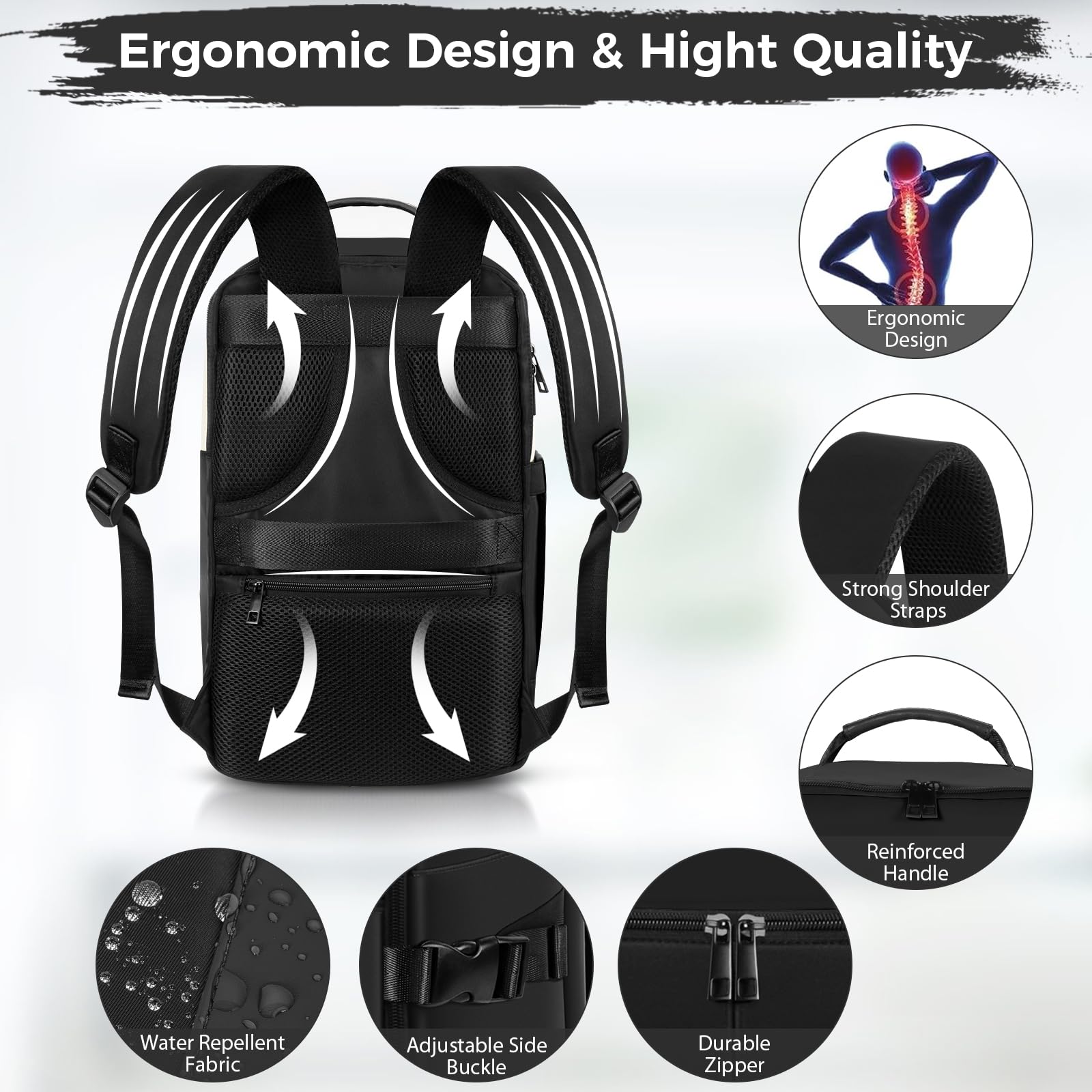 Ltemziiy Zaino da Viaggio 40 × 20 × 25 per Ryanair, Bagaglio a Mano Sotto il Sedile Aereo Borsa da Cabina Voli Zaini Casual Valigia Ufficio Scolastico Lavoro Borse Adatto a Laptop da 14 pollici-Nero