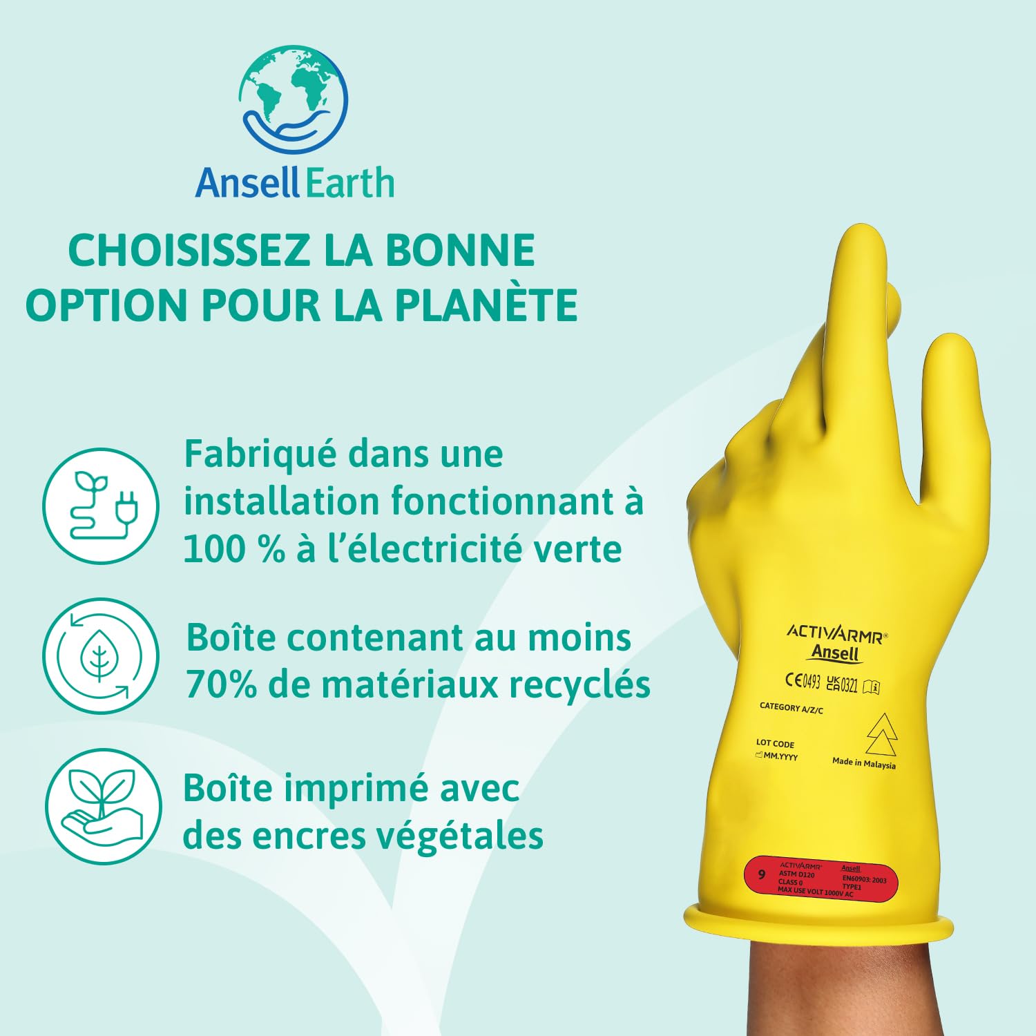Ansell ActivArmr E013B Gants Electricien, Protection Électrique Classe 00 (Tension 500V), Gants Isolants en Latex de Caoutchouc Naturel, EPI pour Professionels, Noir, Taille M (1 Paire)