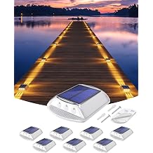 DetarZinLED Solar Deck Lights Outdoor IP68 Waterproof 8 Pack Amber Warm | Sturdy PC Shell, Stick on & Screw Mount, Markers Light for Outside Dock, Step, Walkway, Path, Sidewalk, Patio, pool, Driveway