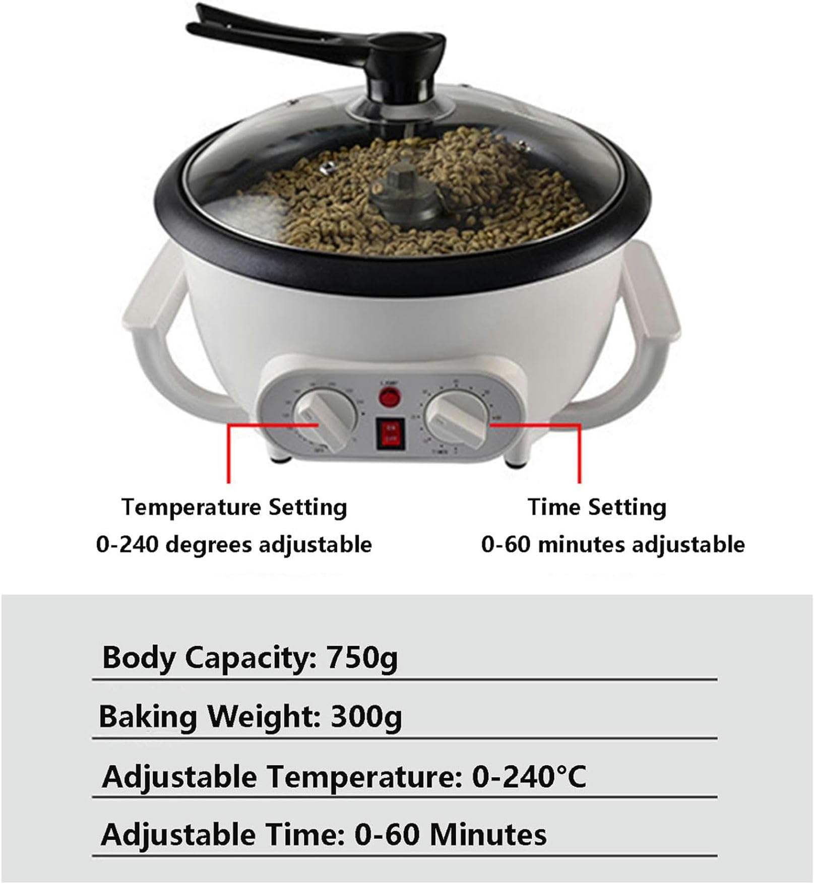 Elektryczny palacz do kawy - pojemność 750g - palnik do kawy ziarnistej - z timerem i regulacją temperatury - ekspres do kawy Bow Stir,