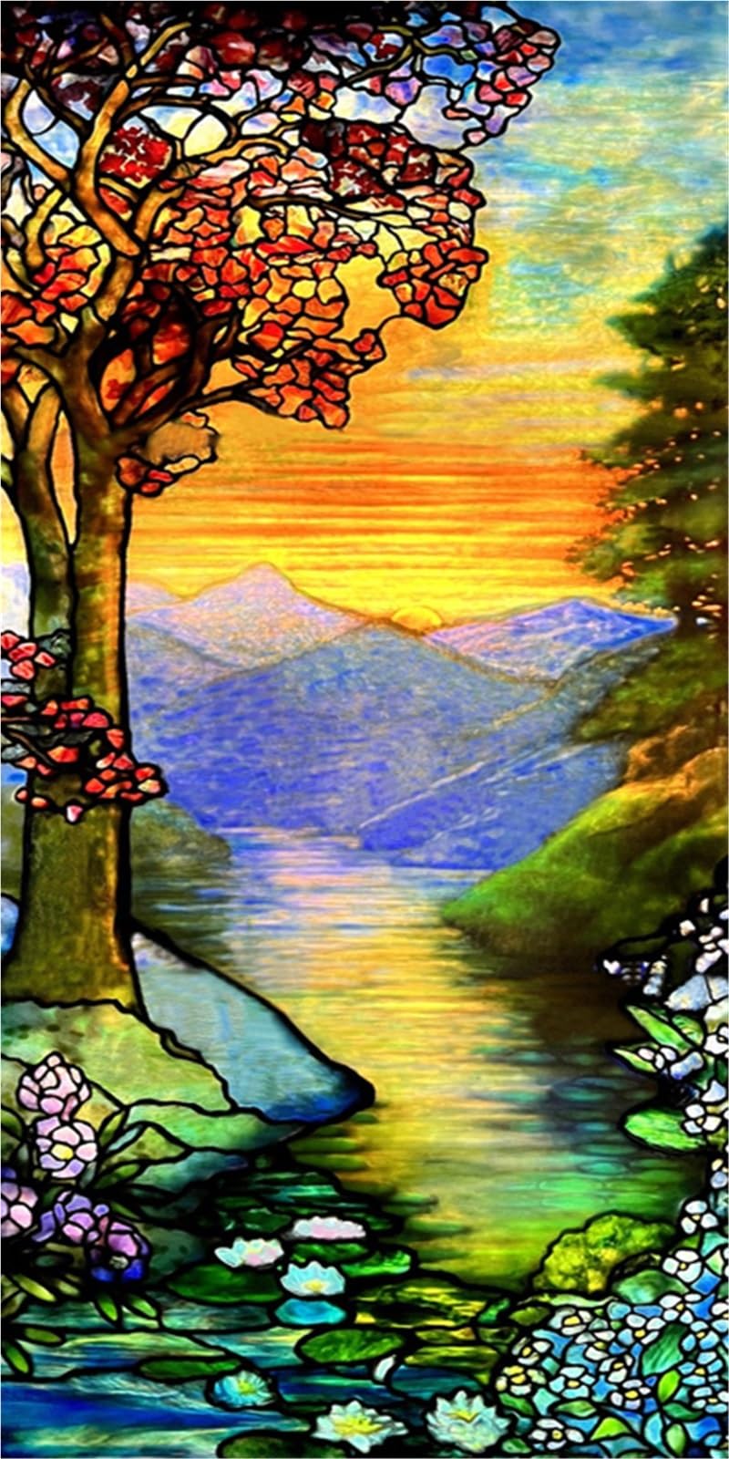 Stained Glass Window Film,Frosted Privacy, Static Cling,Vintage Colorful Stickers for Glass Windows(Color-03,30X60cm)