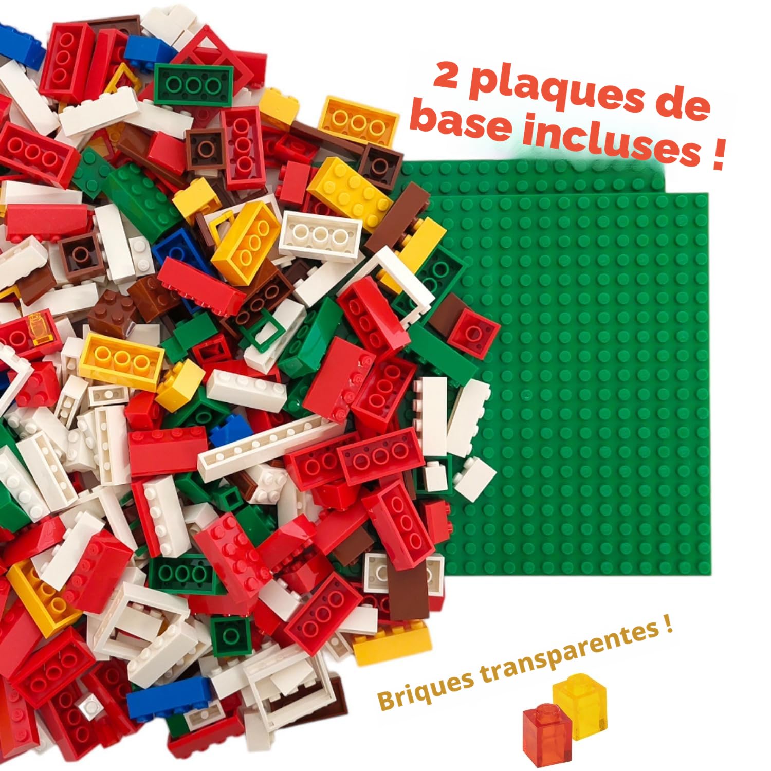 Jeux de Briques de Construction | Ensemble de 400 pièces | Comprend 19 Formes, Dont Portes, fenêtres, tuiles de Toit et plaques de Base | 8 Couleurs | Coffret de Rangement réutilisable