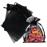 Stratalife Organza Jewelry Pouches - 4x6 Mesh Drawstring Bags, 100PCS (Black)