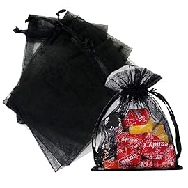 Stratalife Organza Jewelry Pouches - 4x6 Mesh Drawstring Bags, 100PCS (Black)