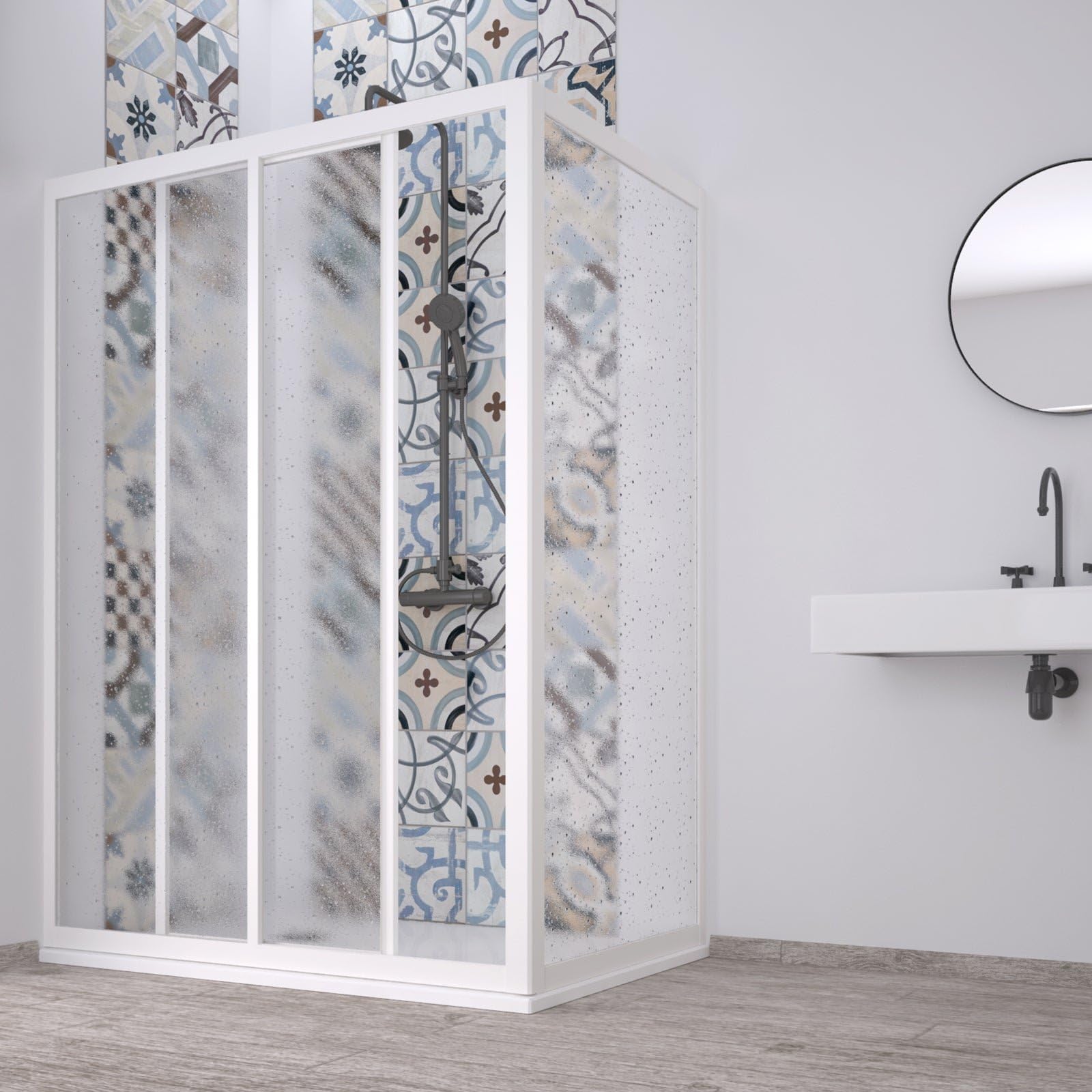 Decorspace Box doccia angolare "Acril" in Acrilico con profili in PVC apertura centrale riducibile "Made in Italy" Garantito 10 Anni (90 X 120 cm)