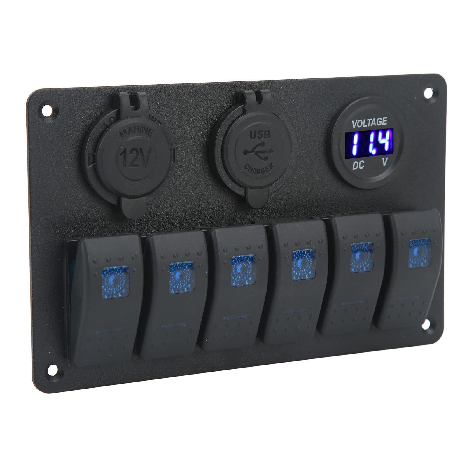 Panel przełączników kołyskowych SustVita 6-krotny 12 V 24 V z podwójnym portem ładowarki USB i woltomierzem LED do samochodów kempingowych, przyczep kempingowych i SUV-ów
