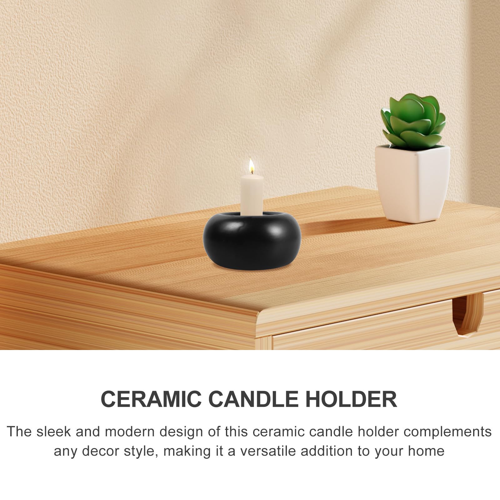 Toyvian 3 Piezas Portavelas de Té de Cerámica Negra, Candelabro Moderno