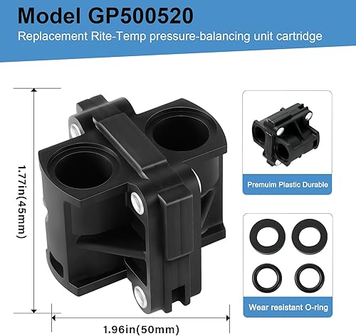 Miniatura 4 de Paquete de 2 cartuchos de repuesto de unidad de equilibrio de presión GP500520, compatible con cartucho y válvula de ducha Kohler, equilibrio de