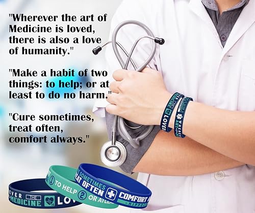Miniatura 4 de Pulseras de silicona médicas inspiradoras con citas hipocráticas, regalos médicos para trabajadores de la salud esenciales y estudiantes de