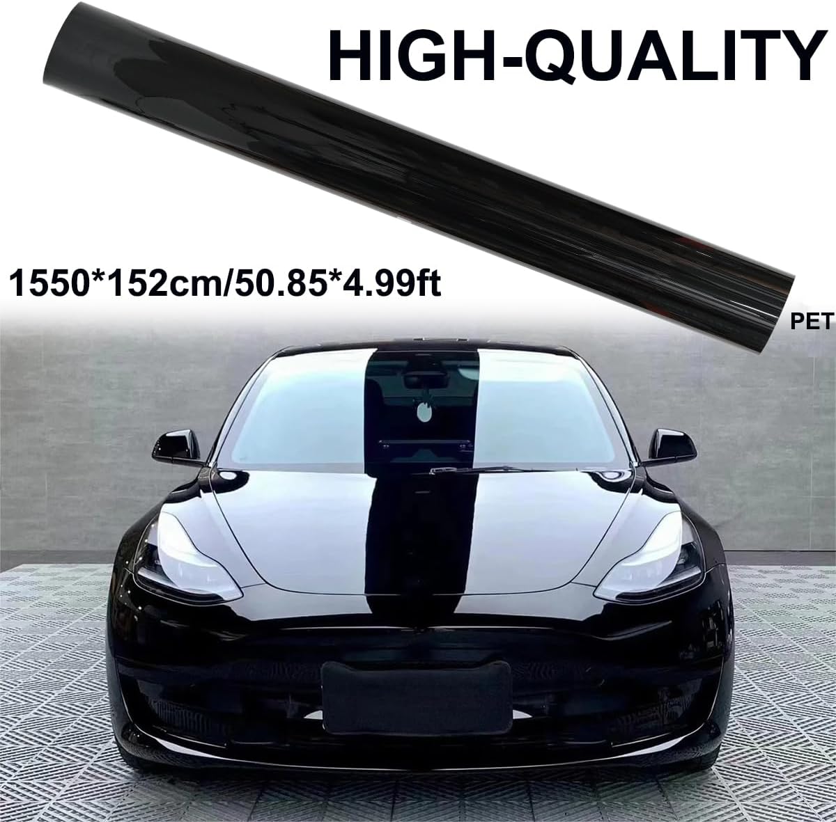 Piano Gloss Black Car Vinyl Wrap Roll with PET Liner 5FT x 50FT for Automotive SUV Truck Bike Boat,Bubble Free Air Release,Self Adhesive,Heat Activated Stretchable Removable