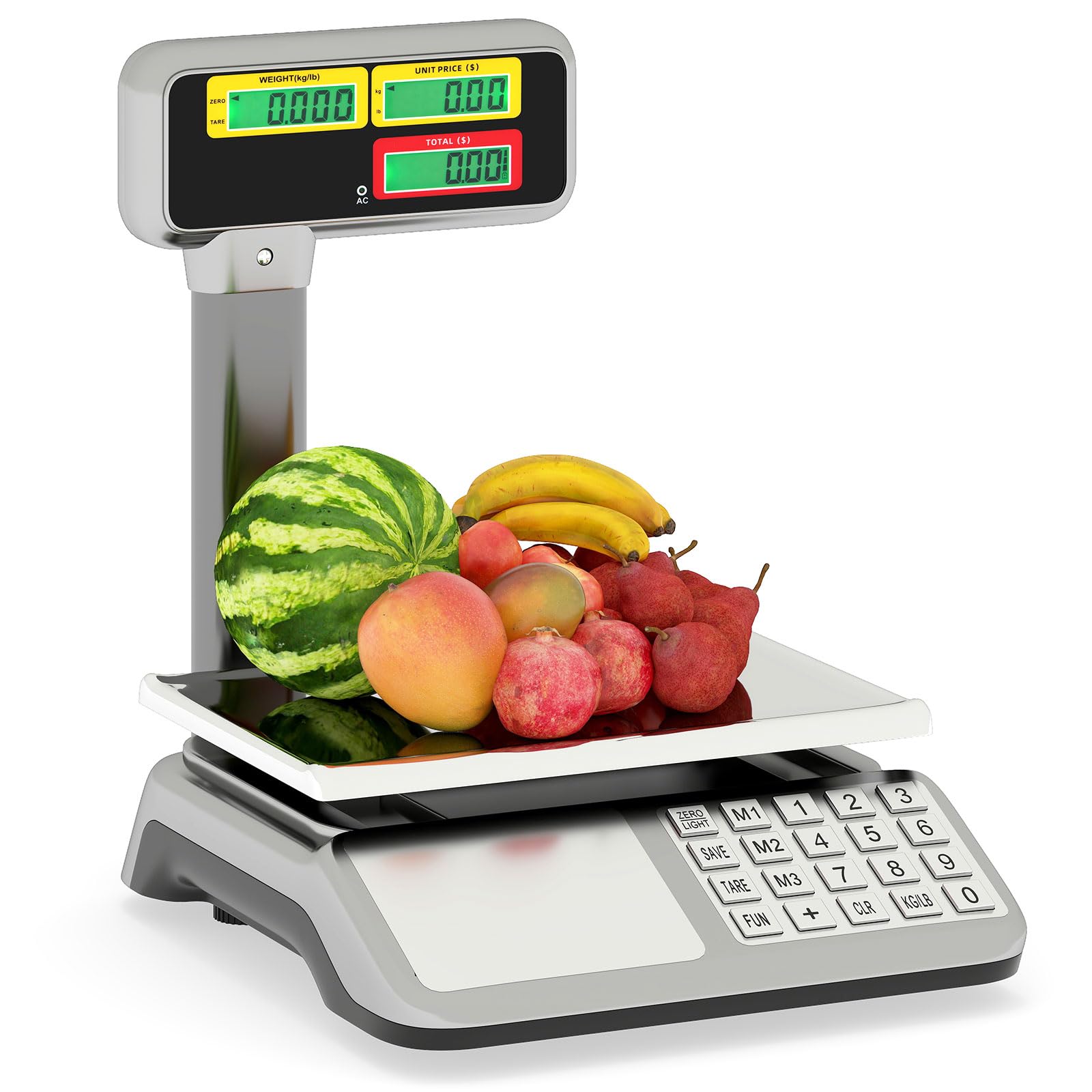 COSTWAY 88lb/40kg Price Computing Scale with Pole Dual LCD Display, Commercial Electronic Digital Scales with Counting Function, Stainless Steel Platform, Rechargeable & Battery Powered for Store Deli