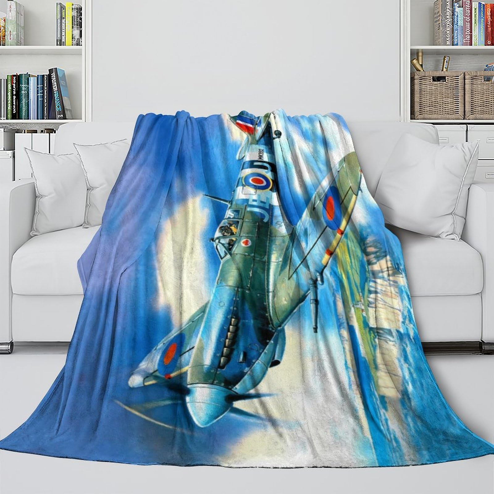 LXHASPIEO British Spitfire Fighter Soft Fleece Blanket - Military Air Conditioner Blanket for Calming And Sleep - Cozy Blanket To Wrap With After A Tiring Day - Gift for Yourself 70x80inch(180x200cm)