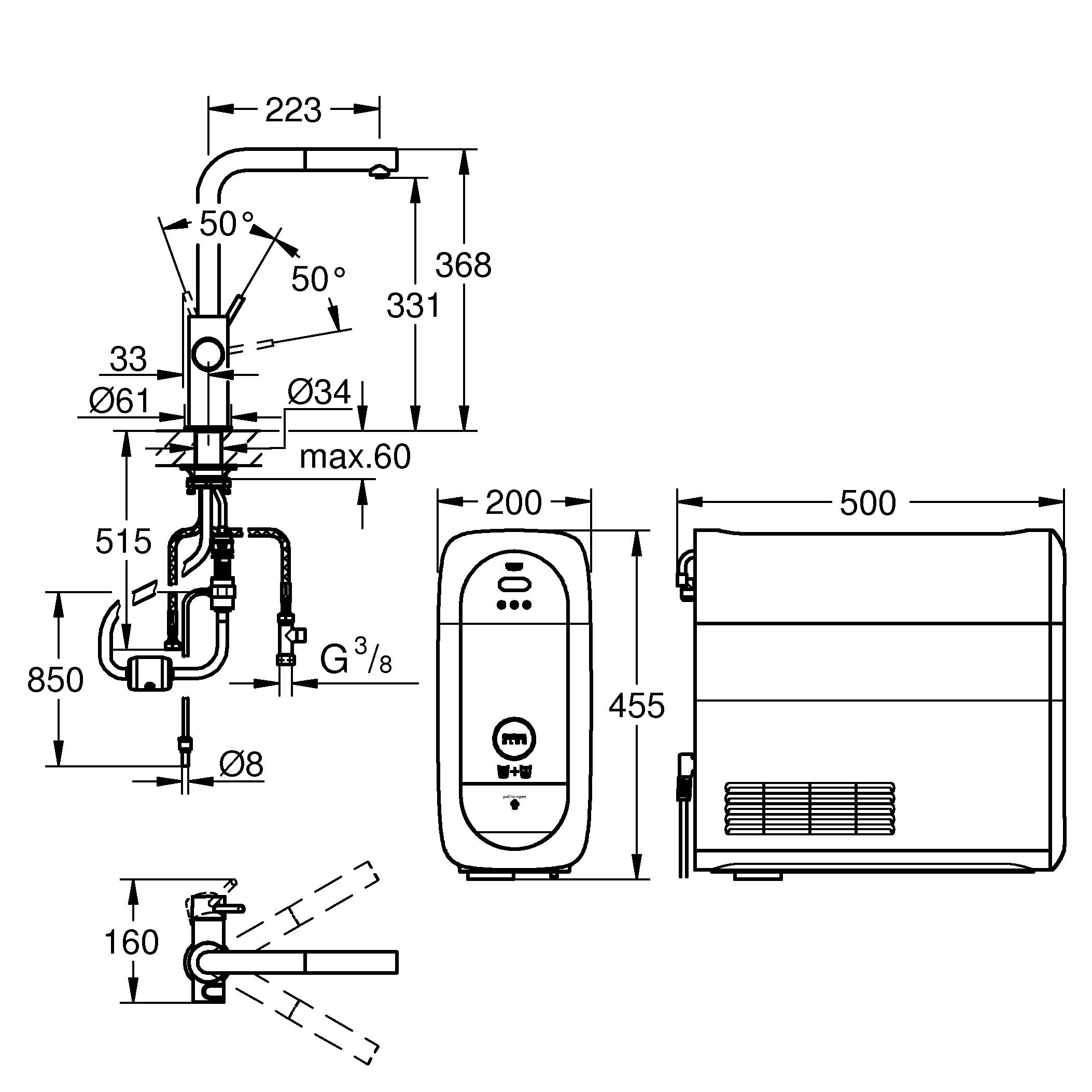 GROHE Robinet de cuisine évier Blue Home, système de filtration, gazéification et refroidissement, mousseur extractible, bec en forme de L, chromé, 31927001 (Import Allemagne)